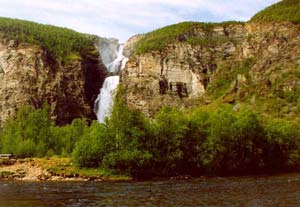 Beautiful valleys with waters running down from the mountains, near the river.