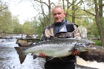 Jan Skov från Danmark, med Mörrums lax vikt 12,74kg. Fångstdatum 120512
