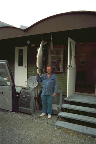 Denna granna lax på 16kg tog Ronny Lööf i Ommedalselva 1991. Fångsten finns i ett Norskt reportage, kamp med storlaks.