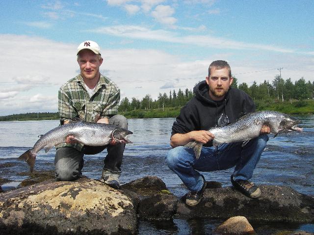 Laxar 5,4 kg och 6 kg tagna av Anders Hagström och Andreas Olsson, guider på Lainio Vildmark